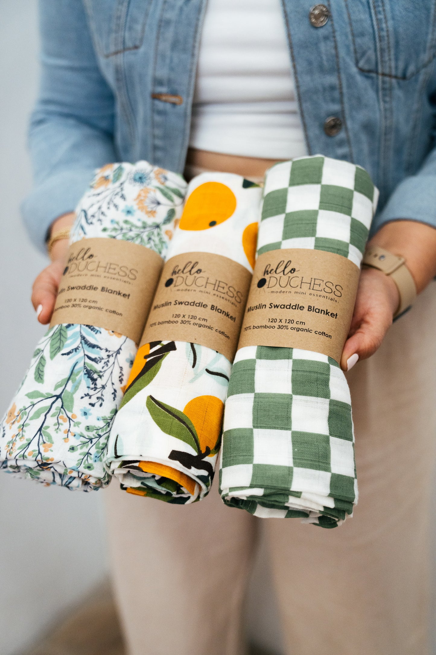 Clementine Muslin Swaddle Blanket | Modern Baby Swaddle | Gender Neutral Baby Shower Gift