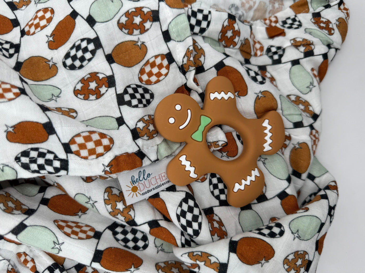 Holiday Baby Gift Set | Bamboo Swaddle + Silicone Teether Bundle | Modern Newborn Gift