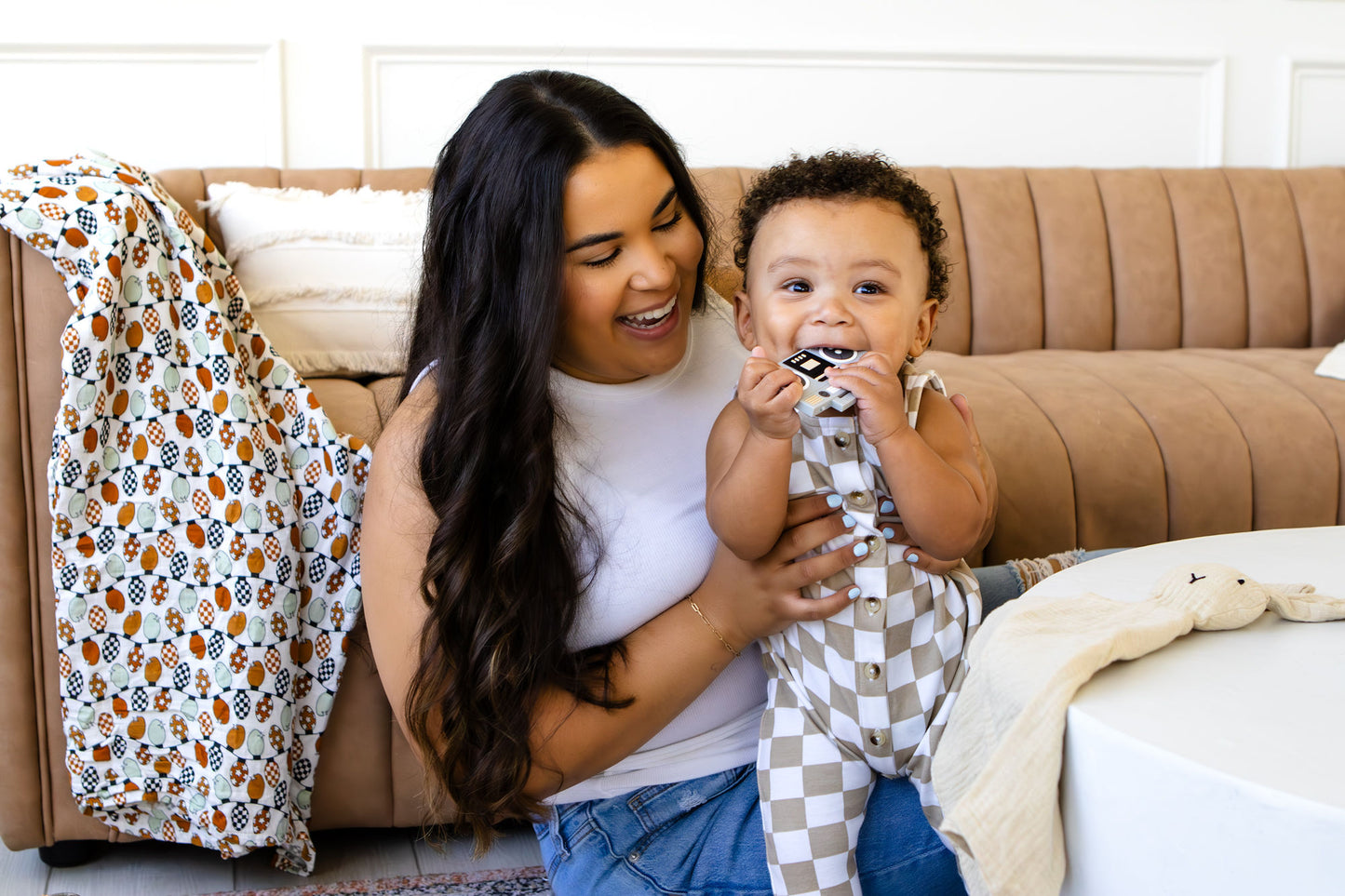 Holiday Baby Gift Set | Bamboo Swaddle + Silicone Teether Bundle | Modern Newborn Gift