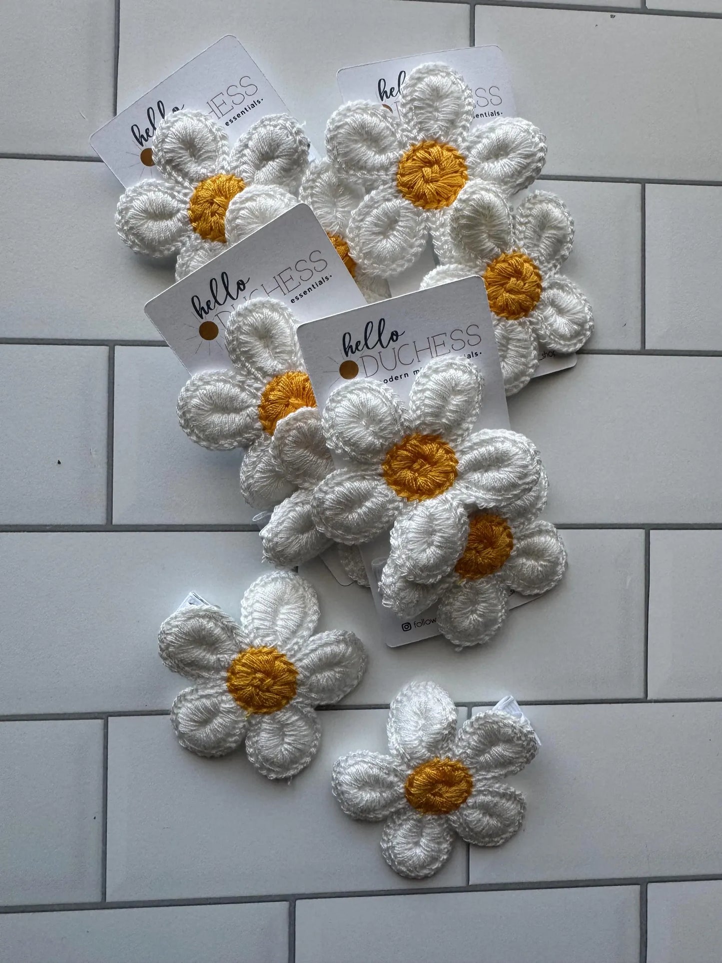 Handmade Crochet Daisy Hair Clips