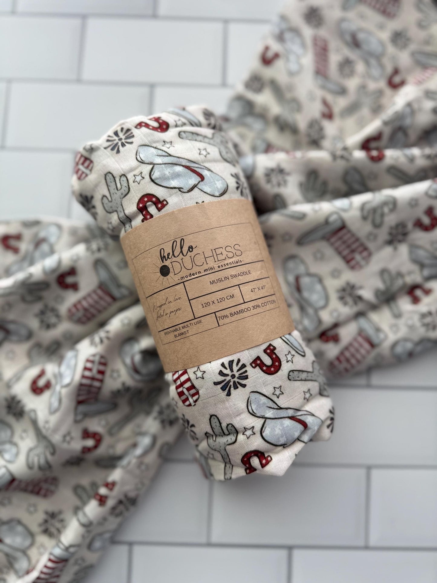 Western Cotton + Bamboo Muslin Swaddle Western Blanket