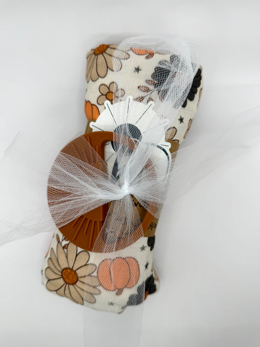 Fall Baby Gift Set | Cozy Swaddle + Teether Bundle | Autumn Newborn Gift