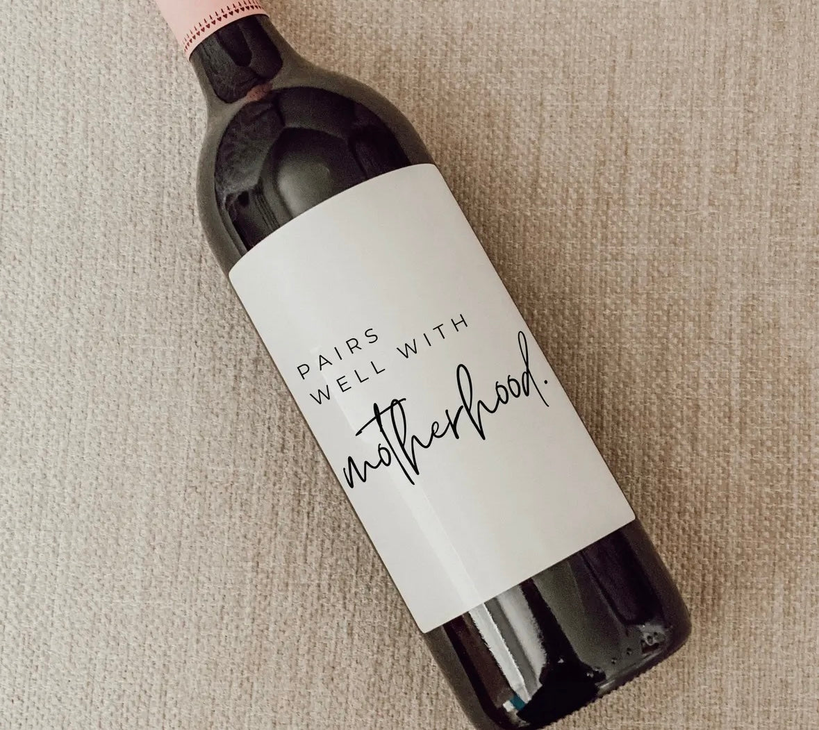 Pairs Well With Motherhood Wine Label - Funny Mom Gift | Hello-Duchess