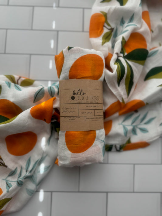 Clementine Muslin Swaddle Blanket | Modern Baby Swaddle | Gender Neutral Baby Shower Gift