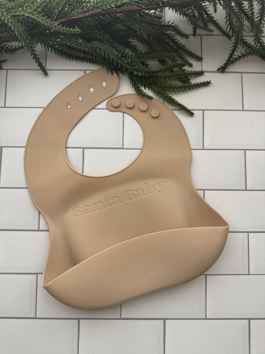 Santa Baby Silicone Bib | Holiday Baby Bib with Food Catcher