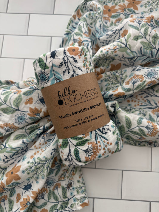 Wildflower Swaddle | 100% Cotton Muslin Baby Blanket
