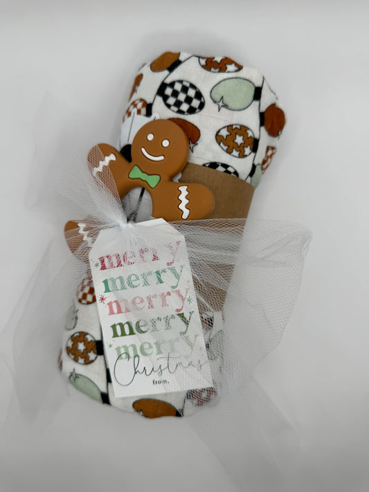Holiday Baby Gift Set | Bamboo Swaddle + Silicone Teether Bundle | Modern Newborn Gift