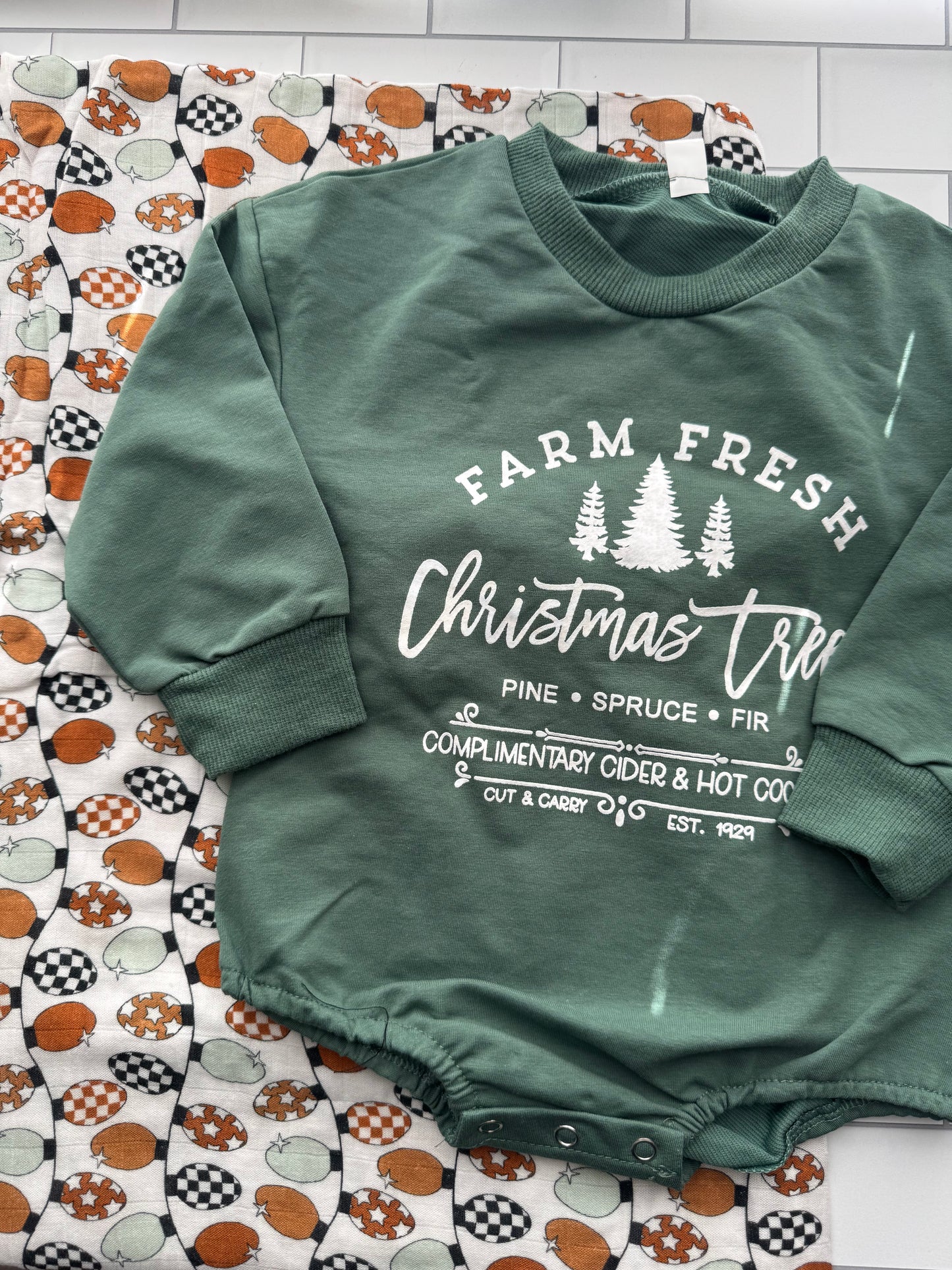 Farm Fresh Christmas Onesie & Swaddle Set - Green | Hello Duchess