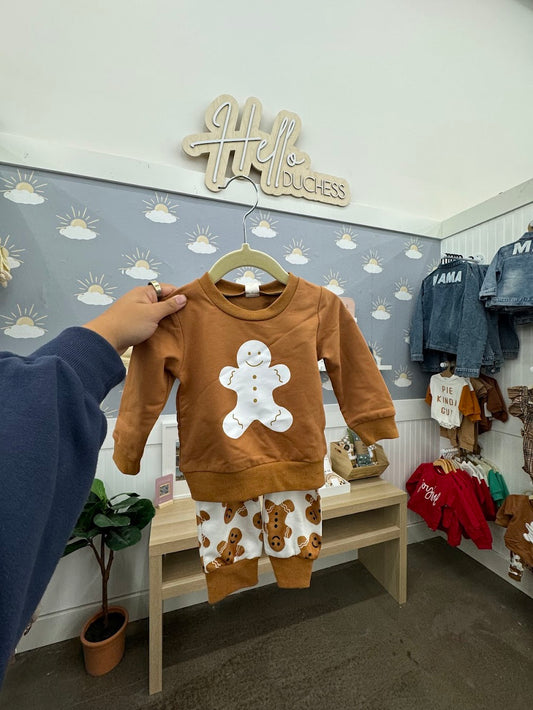 Gingerbread Baby Sweatshirt & Jogger Set - Cozy Christmas Outfit | Hello Duchess
