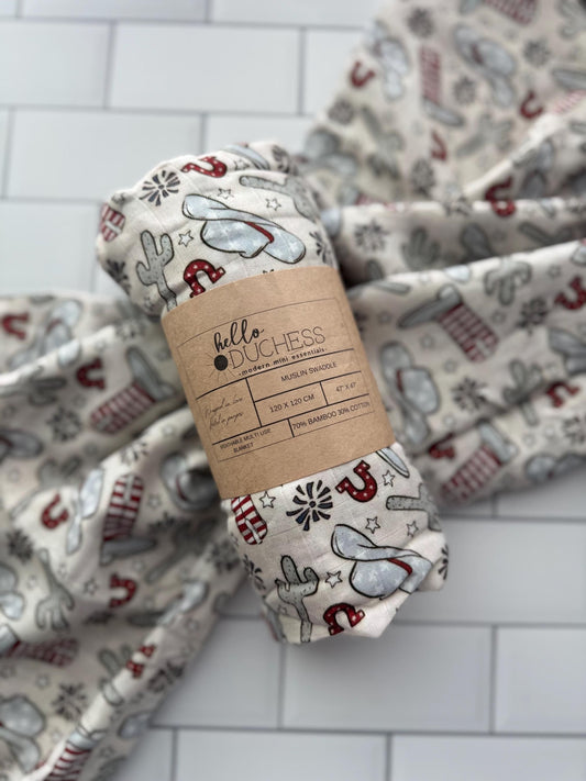 Western Cotton + Bamboo Muslin Swaddle Western Blanket
