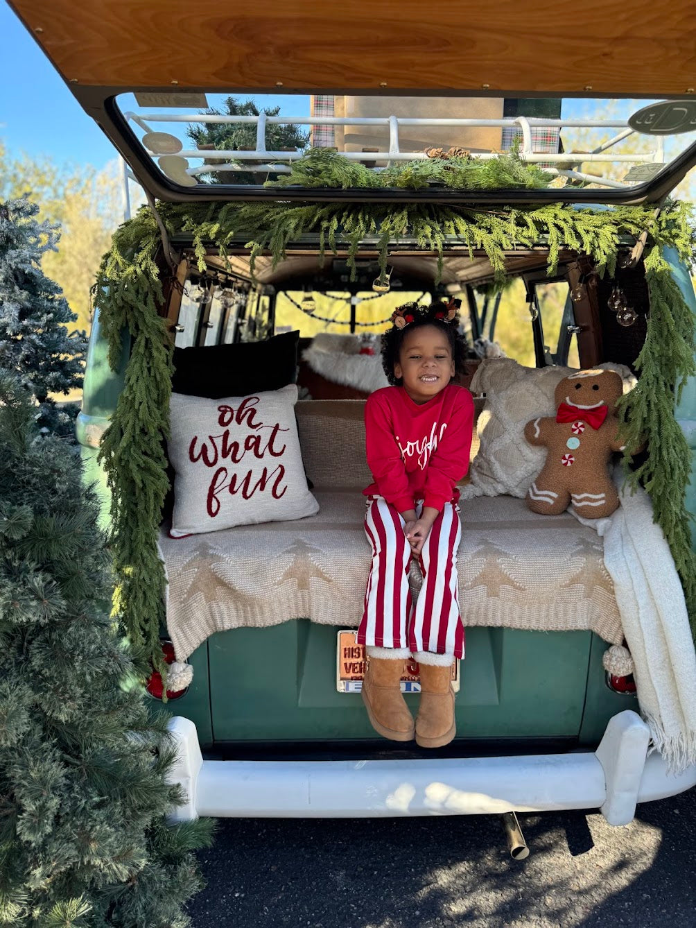 Joyful Holiday Outfit - Red Christmas Sweatshirt & Candy Cane Pants | Hello Duchess