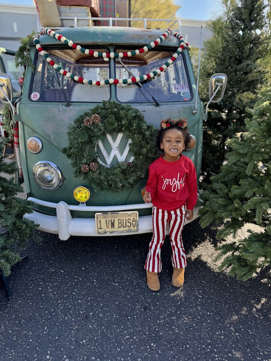 Joyful Holiday Outfit - Red Christmas Sweatshirt & Candy Cane Pants | Hello Duchess
