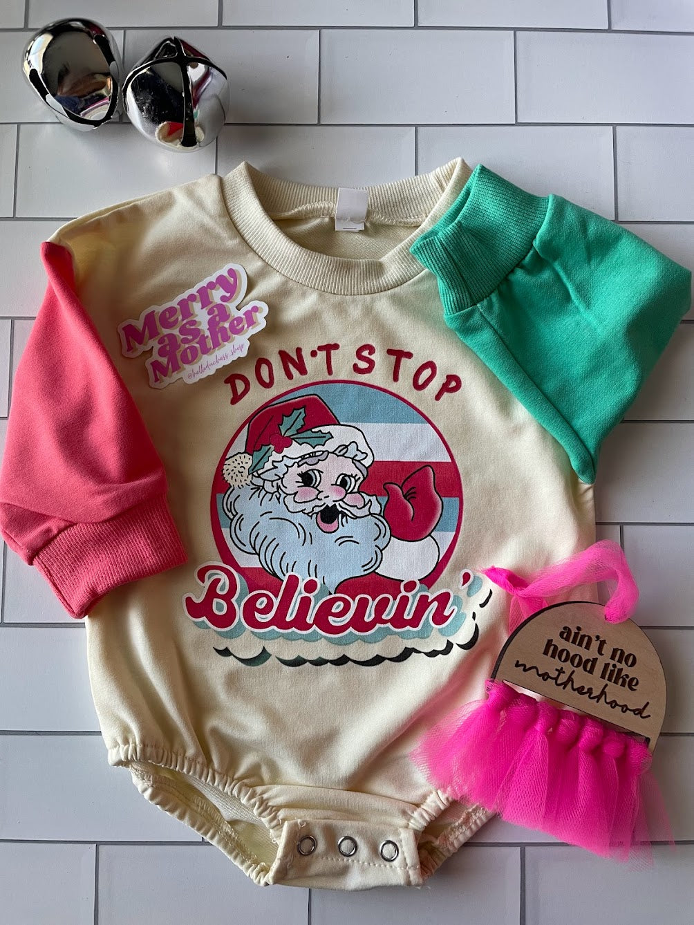 Don't Stop Believin' Holiday Onesie - Festive Baby Christmas Outfit | Hello Duchess